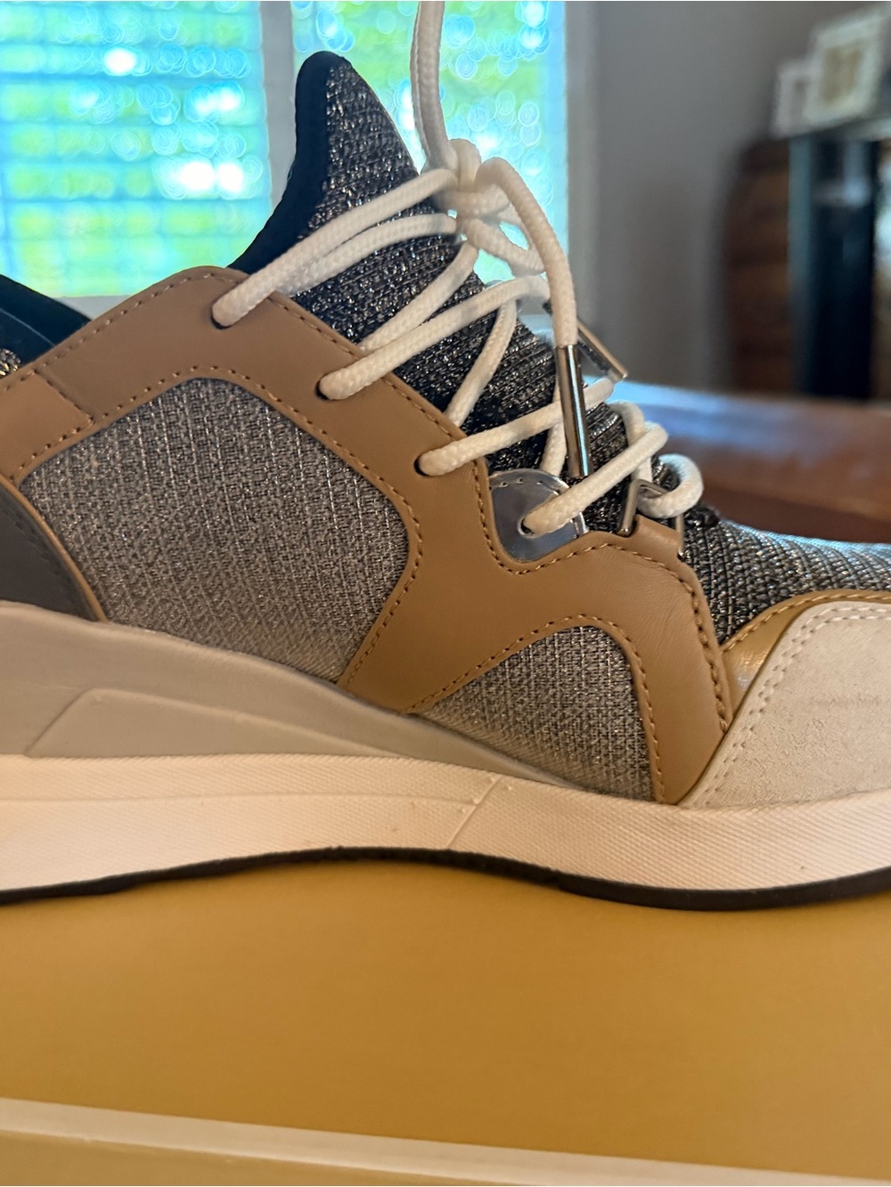 Michael Kors Tan, Gray & White Knit Sneakers - Picture 4 of 8